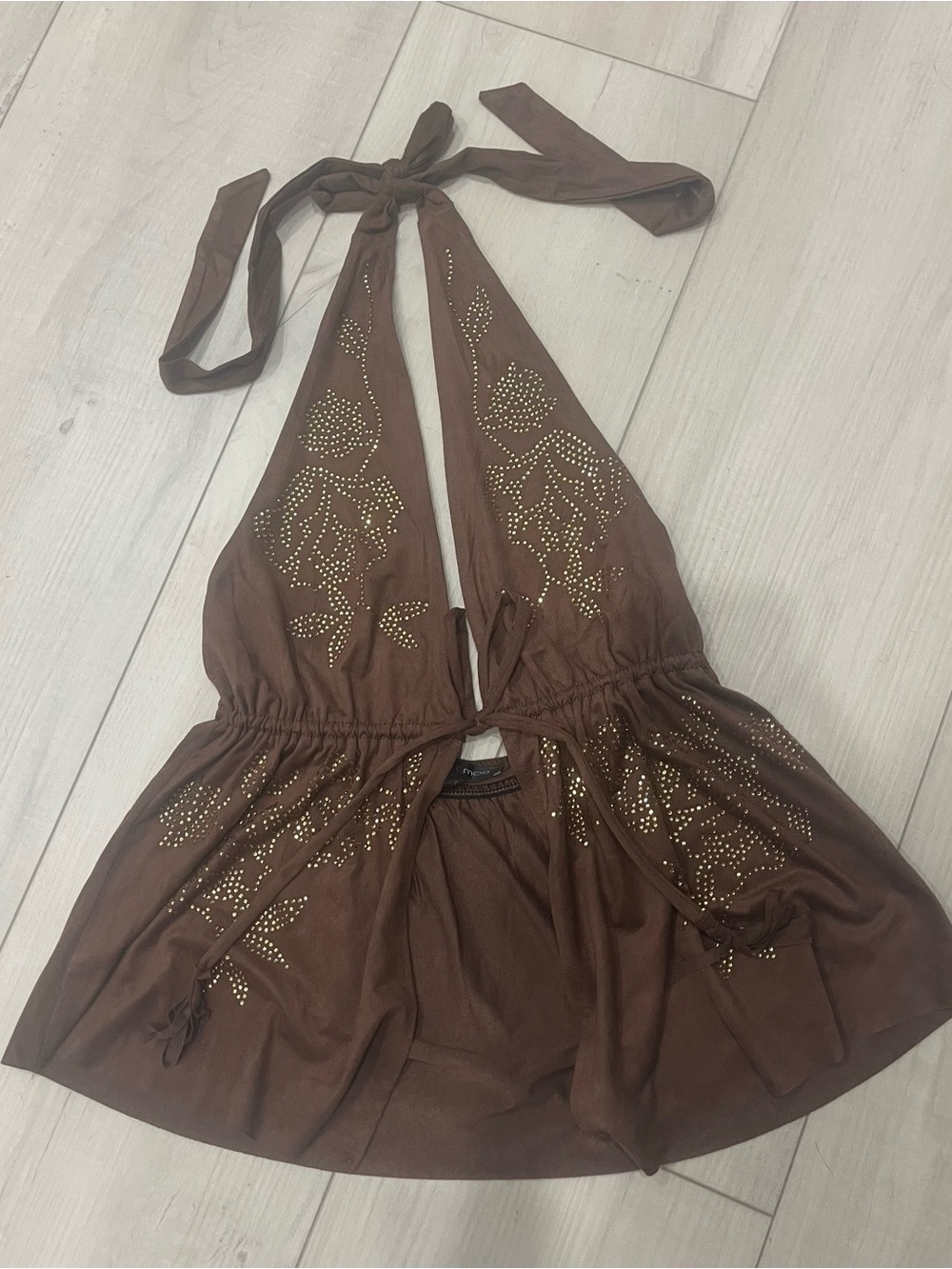Brown Halter Top with Metallic Stud Detail - Women